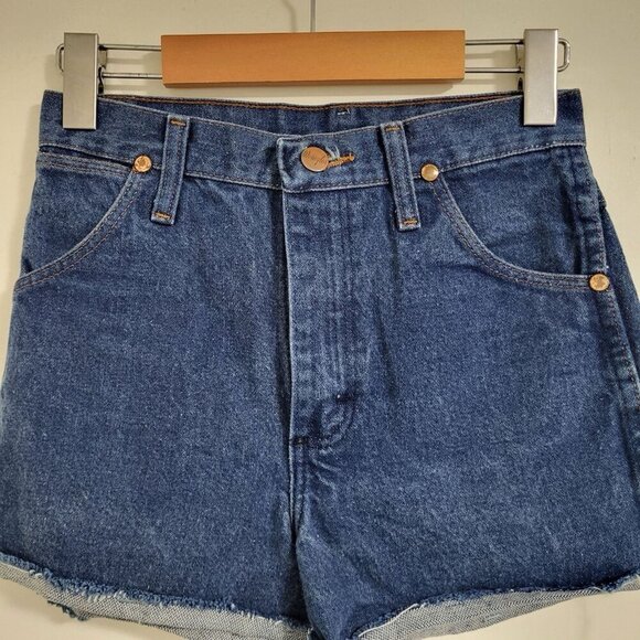 Vntg Wrangler Denim Jean Shorts Stampede Festival Frayed Hem Casual Blue Sz 26 - Picture 3 of 9